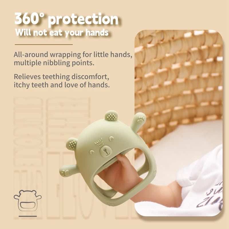 Baby Teether Gloves Kids Cartoon Bear Teething Silicone Dental Care Gums Anti-Eating Hand Molar Stick BPA Free Baby Accessorie